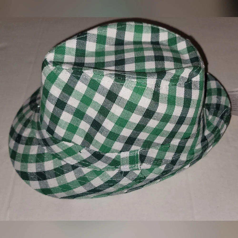 Green White Checkered Plaid Striped Light Up Fedora Hat Lighted